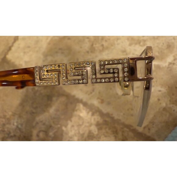 Versace Tortoiseshell Half-Rim Eyeglasses With Rhinestone Greek Key Design - Picture 8 of 8